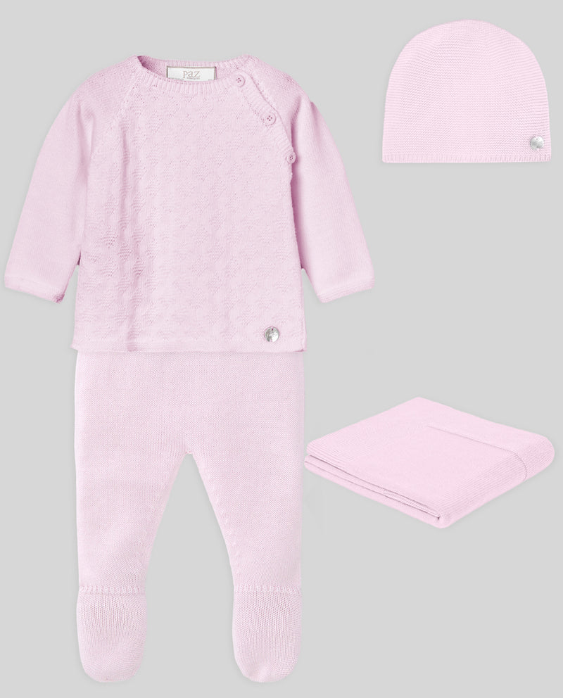 Set Neonato in Maglia – Maglione, Leggings, Cappellino e Copertina