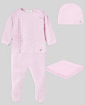 Set Neonato in Maglia – Maglione, Leggings, Cappellino e Copertina