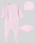 Set Neonato in Maglia – Maglione, Leggings, Cappellino e Copertina