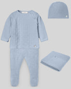 Set Neonato in Maglia – Maglione, Leggings, Cappellino e Copertina