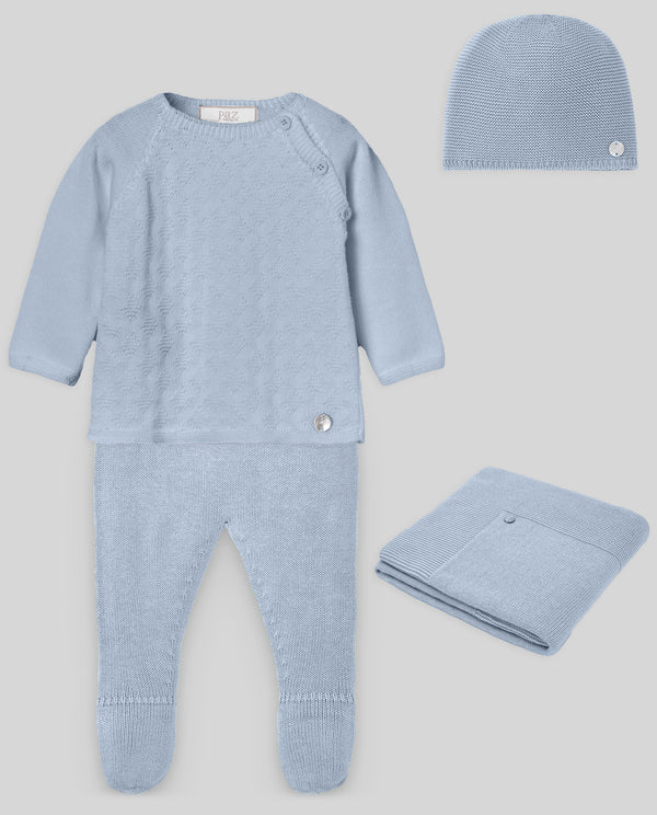 Set Neonato in Maglia – Maglione, Leggings, Cappellino e Copertina